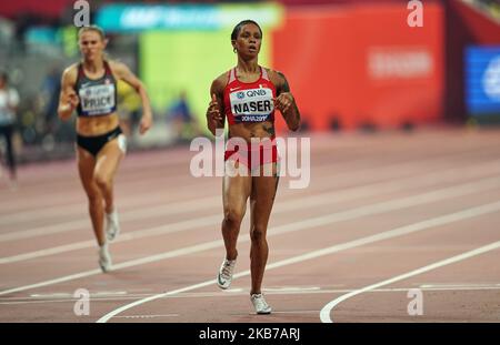 Salwa Eid Naser aus Bahrain, der am 30. September 2019 im Khalifa-Stadion in Doha, Katar, bei den IAAF-Leichtathletik-Weltmeisterschaften 17. im 400-Meter-Lauf für Frauen antritt. (Foto von Ulrik Pedersen/NurPhoto) Stockfoto