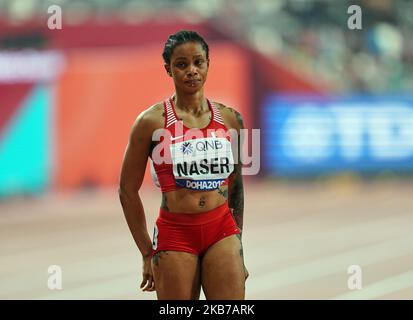 Salwa Eid Naser aus Bahrain, der am 30. September 2019 im Khalifa-Stadion in Doha, Katar, bei den IAAF-Leichtathletik-Weltmeisterschaften 17. im 400-Meter-Lauf für Frauen antritt. (Foto von Ulrik Pedersen/NurPhoto) Stockfoto