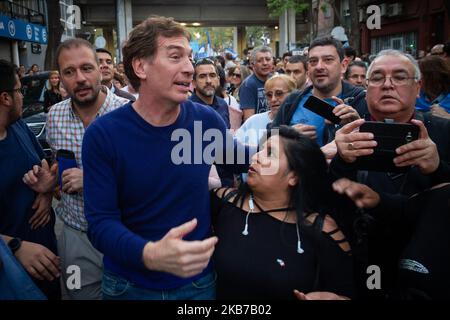 Der Präsident Mauricio Macri während des Starts seines Wahlkampfs am 27. Oktober am 28. September 2019 in Buenos Aires, Argentinien. Der Präsident leitete den ersten marsch von ''Si se puede'' ('Ja, du kannst') im Stadtteil Belgrano von Buenos Aires, einer neuen Wahlkampfmodalität, die dich in 30 Tagen durch 30 Städte führen wird. (Foto by Federico Rotter/NurPhoto) Stockfoto