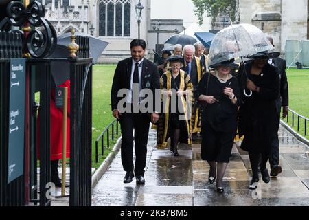 Die Richter des Obersten Gerichtshofs, einschließlich der Präsidentin des Obersten Gerichtshofs, Baroness Hale of Richmond (C), nehmen am jährlichen Richterdienst in der Westminster Abbey Teil, der den Beginn des neuen Rechtsjahres am 01. Oktober 2019 in London, England, markiert. Heute sind es 10 Jahre seit der Gründung des Obersten Gerichtshofs des Vereinigten Königreichs. (Foto von Wiktor Szymanowicz/NurPhoto) Stockfoto