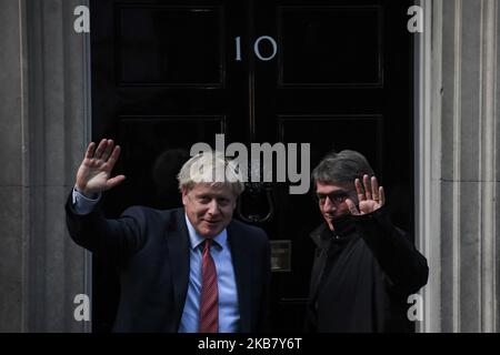 Der britische Premierminister Boris Johnson trifft am 8. Oktober 2019 in London, England, den Präsidenten des Europäischen Parlaments, David Sassoli. (Foto von Alberto Pezzali/NurPhoto) Stockfoto