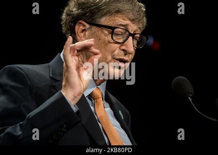 Bill Gates hält am 10. Oktober 2019 eine Rede beim Spendensammler-Tag auf der Sechsten Weltfondkonferenz in Lyon, Frankreich. (Foto von Nicolas Liponne/NurPhoto) Stockfoto