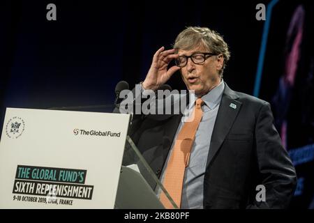 Bill Gates hält am 10. Oktober 2019 eine Rede beim Spendensammler-Tag auf der Sechsten Weltfondkonferenz in Lyon, Frankreich. (Foto von Nicolas Liponne/NurPhoto) Stockfoto