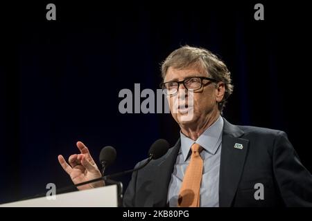 Bill Gates hält am 10. Oktober 2019 eine Rede beim Spendensammler-Tag auf der Sechsten Weltfondkonferenz in Lyon, Frankreich. (Foto von Nicolas Liponne/NurPhoto) Stockfoto