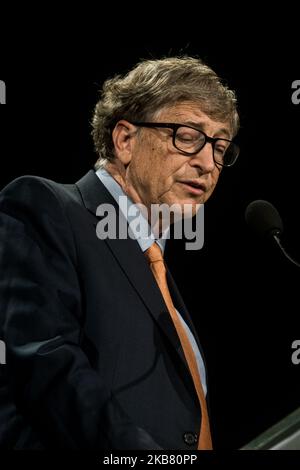 Bill Gates hält am 10. Oktober 2019 eine Rede beim Spendensammler-Tag auf der Sechsten Weltfondkonferenz in Lyon, Frankreich. (Foto von Nicolas Liponne/NurPhoto) Stockfoto