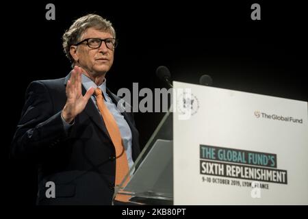 Bill Gates hält am 10. Oktober 2019 eine Rede beim Spendensammler-Tag auf der Sechsten Weltfondkonferenz in Lyon, Frankreich. (Foto von Nicolas Liponne/NurPhoto) Stockfoto