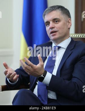 Der ukrainische Außenminister Vadim Priestayko bei einem Interview für die ukrainischen Medien in Kiew. Ukraine, Donnerstag, 10. Oktober 2019 seit dem 29. August 2019 ist der Außenminister der Ukraine in der Regierung von Gontscharuk. (Foto von Danil Shamkin/NurPhoto) Stockfoto