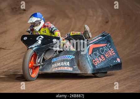 Andy Cossar & Gareth Williams (72) während des ACU Sidecar Speedway Manchester Masters, Belle Vue National Speedway Stadium, Manchester Freitag, 11. Oktober 2019 (Foto von Ian Charles/MI News/NurPhoto) Stockfoto