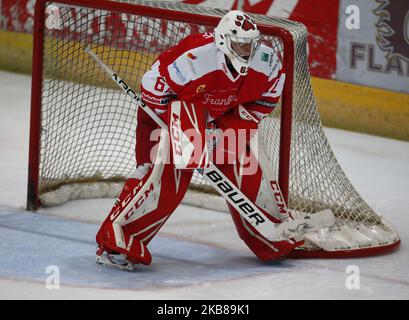 Tyler Perry von Swindon Wildcats während der National Ice Hockey League zwischen Guildford Phoenix und Swindon Wildcats 2 im Guildford Spectrum Stadium in Guildford, England am 13. Oktober 2019 (Foto von Action Foto Sport/NurPhoto) Stockfoto