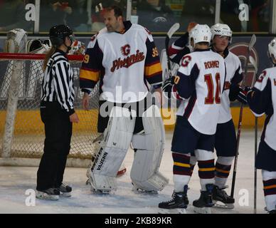 Petr Cech von Guildford Phoenix Ex Arsenal und Chelsea Player während der National Ice Hockey League zwischen Guildford Phoenix und Swindon Wildcats 2 im Guildford Spectrum Stadium in Guildford, England am 13. Oktober 2019 (Foto by Action Foto Sport/NurPhoto) Stockfoto