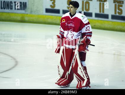 Tyler Perry von Swindon Wildcats während der National Ice Hockey League zwischen Guildford Phoenix und Swindon Wildcats 2 im Guildford Spectrum Stadium in Guildford, England am 13. Oktober 2019 (Foto von Action Foto Sport/NurPhoto) Stockfoto