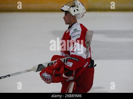 Tyler Perry von Swindon Wildcats während der National Ice Hockey League zwischen Guildford Phoenix und Swindon Wildcats 2 im Guildford Spectrum Stadium in Guildford, England am 13. Oktober 2019 (Foto von Action Foto Sport/NurPhoto) Stockfoto