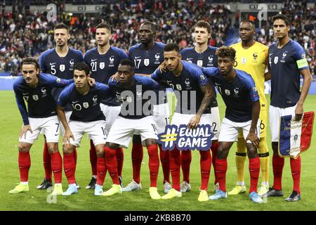 Französische Mannschaft während des Fußball 2020-Qualifikationsspiel der Gruppe H zwischen Frankreich und der Türkei im Stade de France in Saint-Denis, außerhalb von Paris am 14. Oktober 2019. (Foto von Elyxandro Cegarra/NurPhoto) Stockfoto