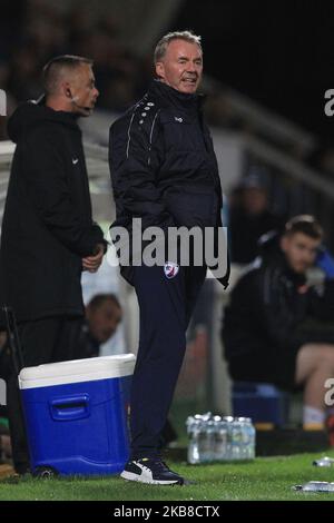 Chesterfield-Manager John Sheridan während des Vanarama National League-Spiels zwischen Hartlepool United und Chesterfield im Victoria Park, Hartlepool, am Dienstag, 24.. September 2019. (Foto von Mark Fletcher/MI News/NurPhoto) Stockfoto