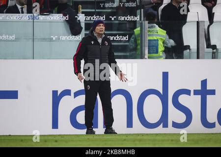 Bologna-Trainerin Sinisa Mihajlovic zeigt sich während des Fußballspiels Nr.8 JUVENTUS - BOLOGNA am 19. Oktober 2019 im Allianz-Stadion in Turin, Piemont, Italien. Endergebnis: Juventus-Bologna 2-1.(Foto von Matteo Bottanelli/NurPhoto) Stockfoto