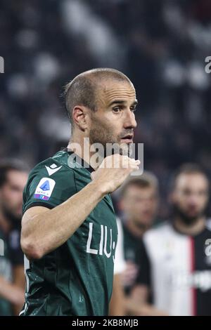 Bologna-Stürmer Rodrigo Palacio (24) Gesten während des Fußballspiels Nr.8 JUVENTUS - BOLOGNA am 19. Oktober 2019 im Allianz-Stadion in Turin, Piemont, Italien. Endergebnis: Juventus-Bologna 2-1.(Foto von Matteo Bottanelli/NurPhoto) Stockfoto