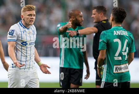 Kamil Jozwiak (Lech), Andre Martins (Legia) beim PKO Ekstraklasa-Spiel zwischen Legia Warschau und Lech Poznan am 19. Oktober 2019 in Warschau, Polen. (Foto von Foto Olimpik/NurPhoto) Stockfoto