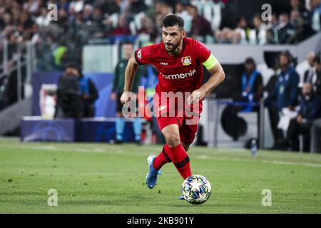 Bayer Leverkusen leitet Kevin Volland (31) im Einsatz während des UEFA Champions League-Gruppenfußballspiels Nr.2 JUVENTUS - BAYER LEVERKUSEN am 01. Oktober 2019 im Allianz-Stadion in Turin, Piemont, Italien. Endergebnis: Juventus-Bayer Leverkusen 3-0. (Foto von Matteo Bottanelli/NurPhoto) Stockfoto