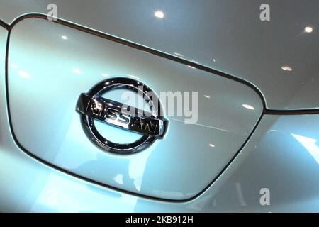 Das Nissan-Logo ist am 23. Oktober 2019 auf der Tokyo Motor Show in Tokio, Japan, zu sehen. (Foto von Hitoshi Yamada/NurPhoto) Stockfoto