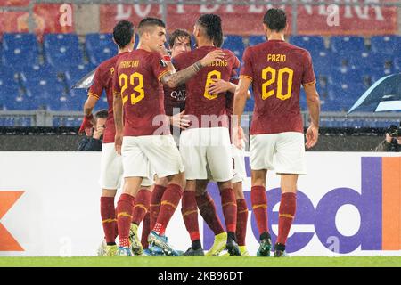 Nicol Zaniolo von AS Roma feiert am 24. Oktober 2019 im Stadio Olimpico in Rom, Italien, ein Tor beim Gruppenspiel der UEFA Europa League 2019/2020 zwischen AS Roma und Borussia Monchengladbach. (Foto von Danilo Di Giovanni/NurPhoto) Stockfoto