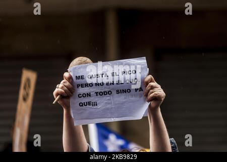 Osorno, Chile, 24. Oktober 2019. Verschiedene Demonstrationen gegen die Regierung von Sebastián Piñera. Mitglieder der La garra blanca, Fans der Fußballmannschaft Colo Colo, marschierten mit den Bürgern und sozialen Organisationen zusammen, um gegen die Regierung von Sebastián Piñera, ihre politischen Maßnahmen und die Repression gegen soziale Demonstrationen in ganz Chile zu demonstrieren. (Foto von Fernando Lavoz/NurPhoto) Stockfoto