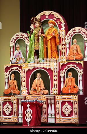 Idol von Lord Swaminarayan beim BAPS Shri Swaminarayan Mandir anlässlich von Sharad Purnima am 13. Oktober 2019 in Toronto, Ontario, Kanada. (Foto von Creative Touch Imaging Ltd./NurPhoto) Stockfoto