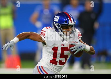 Der breite Empfänger der New York Giants Golden Tate (15) während der ersten Hälfte eines NFL-Fußballspiels gegen die Detroit Lions in Detroit, Michigan, USA, am Sonntag, den 27. Oktober 2019. (Foto von Amy Lemus/NurPhoto) Stockfoto