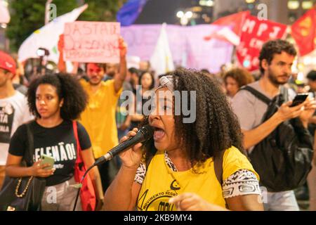 Protest gegen „Wer hat den Mord an Marielle Franco und Anderson angeordnet?“ In Paulista Avenue, São Paulo, Brasilien 31. Oktober 2019. (Filmmaterial von Filam Beltrame/NurPhoto) Stockfoto