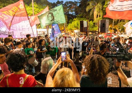 Protest gegen „Wer hat den Mord an Marielle Franco und Anderson angeordnet?“ In Paulista Avenue, São Paulo, Brasilien 31. Oktober 2019. (Filmmaterial von Filam Beltrame/NurPhoto) Stockfoto