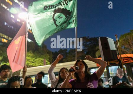 Protest gegen „Wer hat den Mord an Marielle Franco und Anderson angeordnet?“ In Paulista Avenue, São Paulo, Brasilien 31. Oktober 2019. (Filmmaterial von Filam Beltrame/NurPhoto) Stockfoto