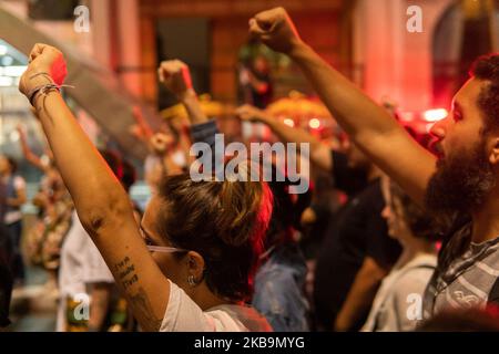 Protest gegen „Wer hat den Mord an Marielle Franco und Anderson angeordnet?“ In Paulista Avenue, São Paulo, Brasilien 31. Oktober 2019. (Filmmaterial von Filam Beltrame/NurPhoto) Stockfoto