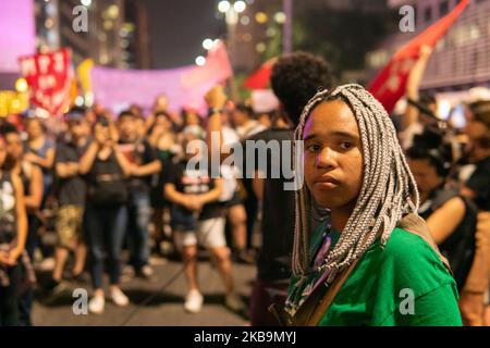 Protest gegen „Wer hat den Mord an Marielle Franco und Anderson angeordnet?“ In Paulista Avenue, São Paulo, Brasilien 31. Oktober 2019. (Filmmaterial von Filam Beltrame/NurPhoto) Stockfoto