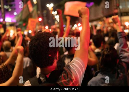 Protest gegen „Wer hat den Mord an Marielle Franco und Anderson angeordnet?“ In Paulista Avenue, São Paulo, Brasilien 31. Oktober 2019. (Filmmaterial von Filam Beltrame/NurPhoto) Stockfoto