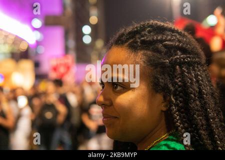 Protest gegen „Wer hat den Mord an Marielle Franco und Anderson angeordnet?“ In Paulista Avenue, São Paulo, Brasilien 31. Oktober 2019. (Filmmaterial von Filam Beltrame/NurPhoto) Stockfoto