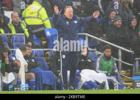 Cardiff City Manager Neil Warnock während des Sky Bet Championship-Spiels zwischen Cardiff City und Birmingham City im Cardiff City Stadium, Cardiff am Samstag, den 2.. November 2019. (Foto Jeff Thomas/MI News/NurPhoto) Stockfoto