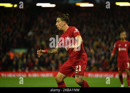 Liverpool, Großbritannien. 01.. November 2022. #21 Kostas Tsimikas in Aktion während des UEFA 2022 Champions League-Spiels zwischen dem FC Liverpool und dem SCC Napoli, Anfield Stadium, Liverpool, 1.. November 2022 - Bild ist für die Verwendung in der Presse; Foto von ATP STANLEY Anthony (STANLEY Anthony/ATP/SPP) Quelle: SPP Sport Pressefoto. /Alamy Live News Stockfoto