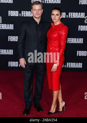 HOLLYWOOD, LOS ANGELES, KALIFORNIEN, USA - 04. NOVEMBER: Der Schauspieler Matt Damon und seine Frau Luciana Damon kommen zur Los Angeles-Premiere von 20. Century Fox's 'Ford gegen Ferrari', die am 4. November 2019 im TCL Chinese Theatre IMAX in Hollywood, Los Angeles, Kalifornien, USA, stattfand. (Foto von Xavier Collin/Image Press Agency/NurPhoto) Stockfoto