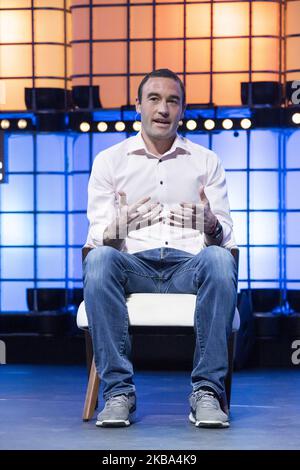 Kevin weil, VP of Product von Calibra (Facebook), spricht am 05. November 2019 in Lissabon, Portugal, auf dem Center Stage des Web Summit in der Altice Arena. Der Web Summit ist eine jährliche Technologiekonferenz, bei der verschiedene Technologieunternehmen über die Zukunft der Industrie diskutieren. Die diesjährige Veranstaltung findet vom 4. Bis 7. November statt und wird voraussichtlich rund 70.000 Teilnehmer anziehen. Stockfoto