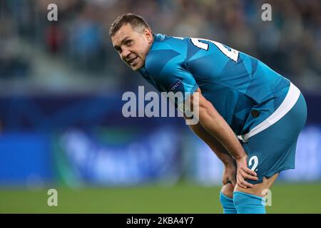 Artem Dzyuba vom FC Zenit Saint Petersburg reagiert während des UEFA Champions League-Gruppenspiels zwischen FC Zenit St. Petersburg und RB Leipzig am 05. November 2019 im St. Petersburger Stadion in St.Petersburg, Russland. (Foto von Igor Russak/NurPhoto) Stockfoto