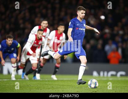 Chelseas Jorgeinha erzielt am 05. November 2019 im Stanford Bridge Stadium in London, England, während der Champion League Gruppe H zwischen Chelsea und Alax seine 2. Strafpunkte (Foto by Action Foto Sport/NurPhoto) Stockfoto