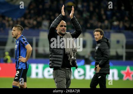 Josep Guardiola aus Manchester City am Ende des UEFA Champions League-Spiels der Gruppe C zwischen Atalanta und Manchester City im Stadio Giuseppe Meazza am 06. November 2019 in Mailand, Italien. (Foto von Giuseppe Cottini/NurPhoto) Stockfoto