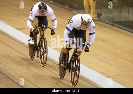 Harrie Lavreysen aus den Niederlanden im Einsatz beim Sprint-Finale der Herren im Sir Chris Hoy Velodrome am zweiten Tag der UCI Track Cycling World Cup am 9. November 2019 in Glasgow, Schottland. (Foto von Ewan Bootman/NurPhoto) Stockfoto