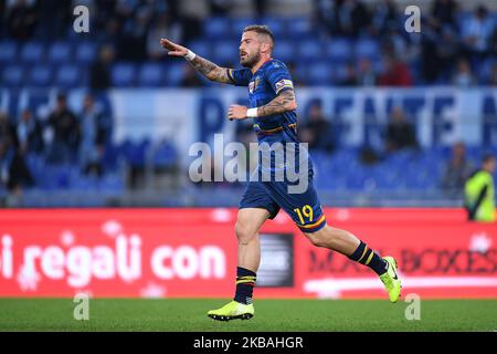 Andrea La Mantia von US Lecce feiert das zweite Tor während des Serie-A-Spiels zwischen SS Lazio und US Lecce am 10. November 2019 im Stadio Olimpico, Rom, Italien. (Foto von Giuseppe Maffia/NurPhoto) Stockfoto