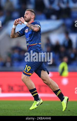 Andrea La Mantia von US Lecce feiert das zweite Tor während des Serie-A-Spiels zwischen SS Lazio und US Lecce am 10. November 2019 im Stadio Olimpico, Rom, Italien. (Foto von Giuseppe Maffia/NurPhoto) Stockfoto