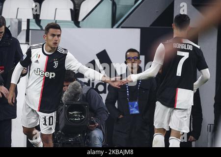 Juventus forward Paulo Dybala (10) und Cristiano Ronaldo (7) während des Fußballspiels der Serie A n.12 JUVENTUS - MAILAND am 10. November 2019 im Allianz Stadium in Turin, Piemont, Italien. (Foto von Matteo Bottanelli/NurPhoto) Stockfoto