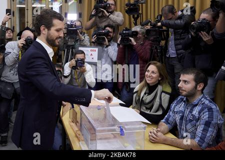 Pablo Casado während der Abstimmung des Partido Popular-Führers Pablo Casado an der Nuestra Senora del Pilar Schule in Madrid, Spanien. 10. November 2019. (Foto von A. Ware/NurPhoto) Stockfoto