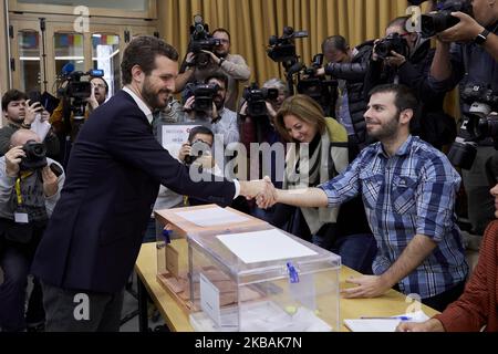 Pablo Casado während der Abstimmung des Partido Popular-Führers Pablo Casado an der Nuestra Senora del Pilar Schule in Madrid, Spanien. 10. November 2019. (Foto von A. Ware/NurPhoto) Stockfoto
