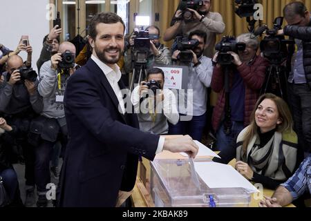 Pablo Casado während der Abstimmung des Partido Popular-Führers Pablo Casado an der Nuestra Senora del Pilar Schule in Madrid, Spanien. 10. November 2019. (Foto von A. Ware/NurPhoto) Stockfoto