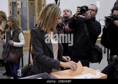 Isabel Torres während der Abstimmung des Partido Popular-Führers Pablo Casado an der Nuestra Senora del Pilar Schule in Madrid, Spanien. 10. November 2019. (Foto von A. Ware/NurPhoto) Stockfoto