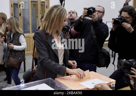 Isabel Torres während der Abstimmung des Partido Popular-Führers Pablo Casado an der Nuestra Senora del Pilar Schule in Madrid, Spanien. 10. November 2019. (Foto von A. Ware/NurPhoto) Stockfoto